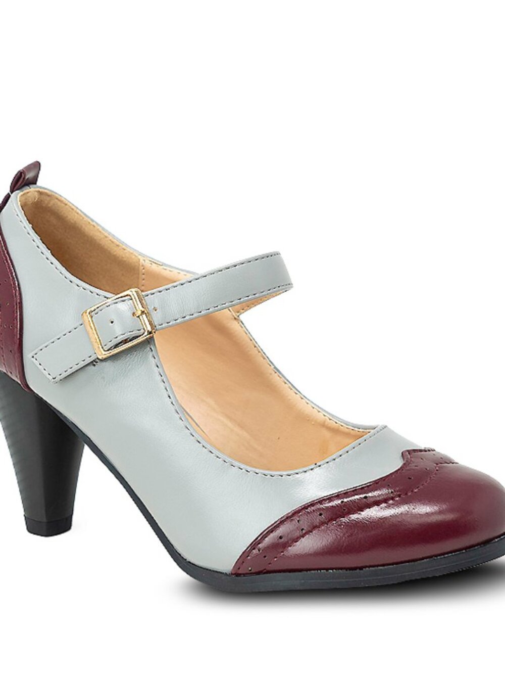 Chase & Chloe Dora-2 Women's Round Toe Two Tone Mary Jane Pumps - Picture 1 of 3